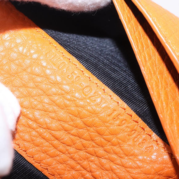 FENDI Celeria Wallet Leather Orange Silver Auth 194243A