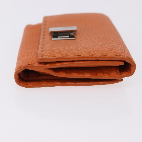 FENDI Celeria Wallet Leather Orange Silver Auth 194243A