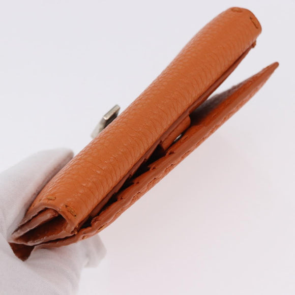 FENDI Celeria Wallet Leather Orange Silver Auth 194243A