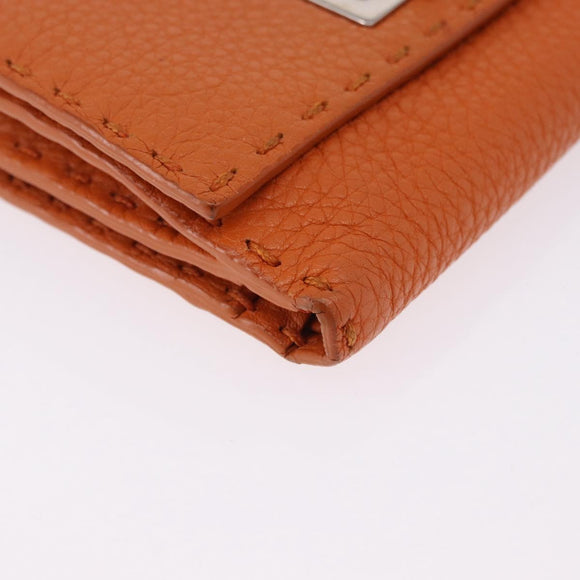 FENDI Celeria Wallet Leather Orange Silver Auth 194243A