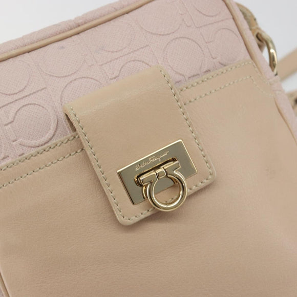 Salvatore Ferragamo Gancini Shoulder Bag Leather Pink Gold Auth 194244A