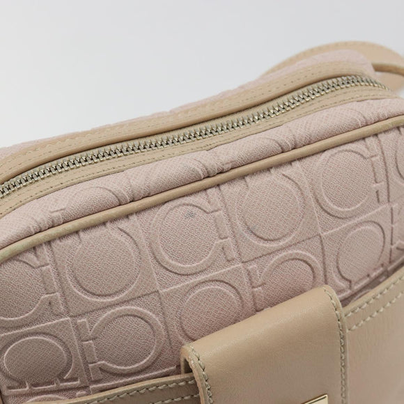Salvatore Ferragamo Gancini Shoulder Bag Leather Pink Gold Auth 194244A
