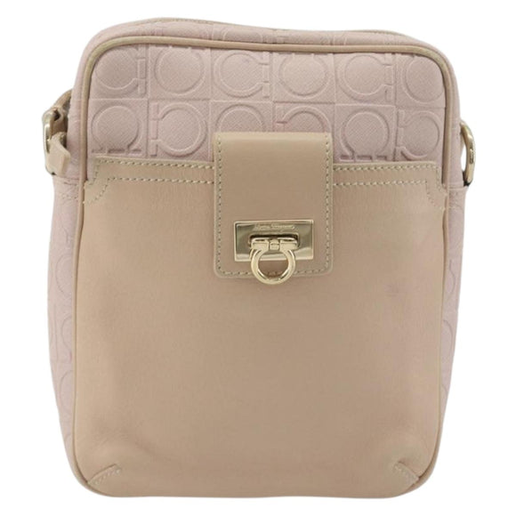Salvatore Ferragamo Gancini Shoulder Bag Leather Pink Gold Auth 194244A