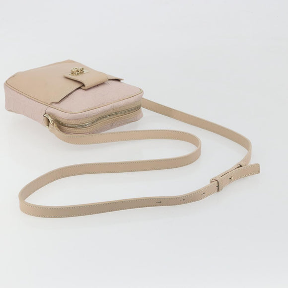 Salvatore Ferragamo Gancini Shoulder Bag Leather Pink Gold Auth 194244A