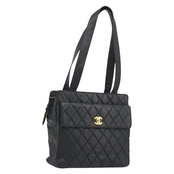 CHANEL Matelasse Tote Bag Patent Leather Black Gold CC Auth 194245
