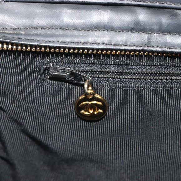CHANEL Matelasse Tote Bag Patent Leather Black Gold CC Auth 194245