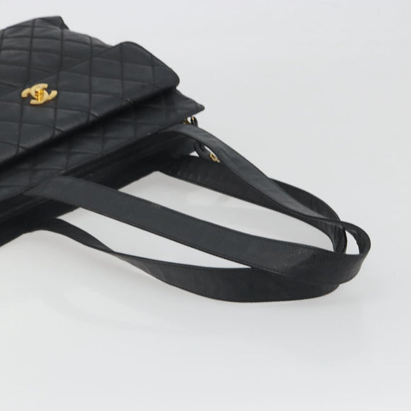 CHANEL Matelasse Tote Bag Patent Leather Black Gold CC Auth 194245
