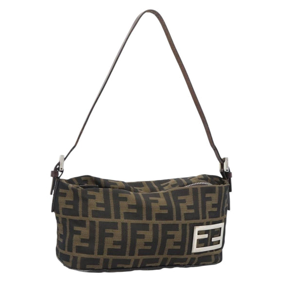FENDI Zucca Canvas Hand Bag Brown Black Auth 194247
