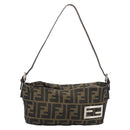 FENDI Zucca Canvas Hand Bag Brown Black Auth 194247-13