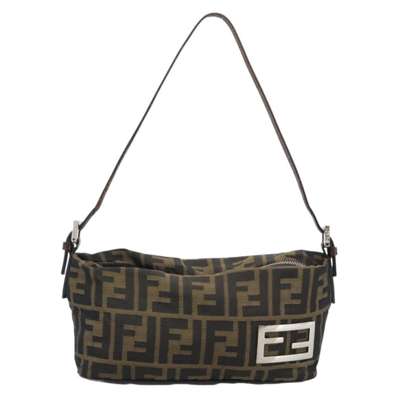 FENDI Zucca Canvas Hand Bag Brown Black Auth 194247