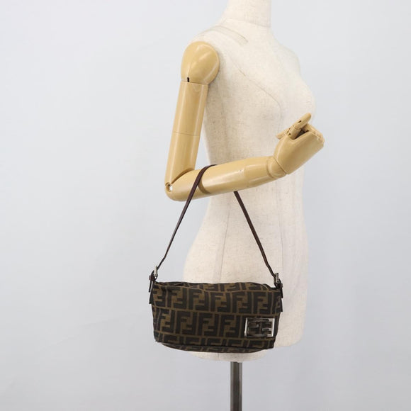 FENDI Zucca Canvas Hand Bag Brown Black Auth 194247