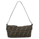 FENDI Zucca Canvas Hand Bag Brown Black Auth 194247-2