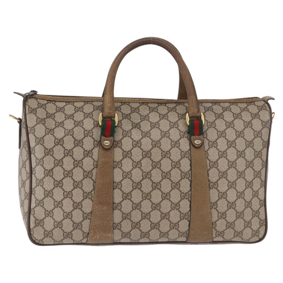 GUCCI GG Supreme Web Sherry Line Hand Bag PVC Beige Gold 39 02 041 Auth 194253