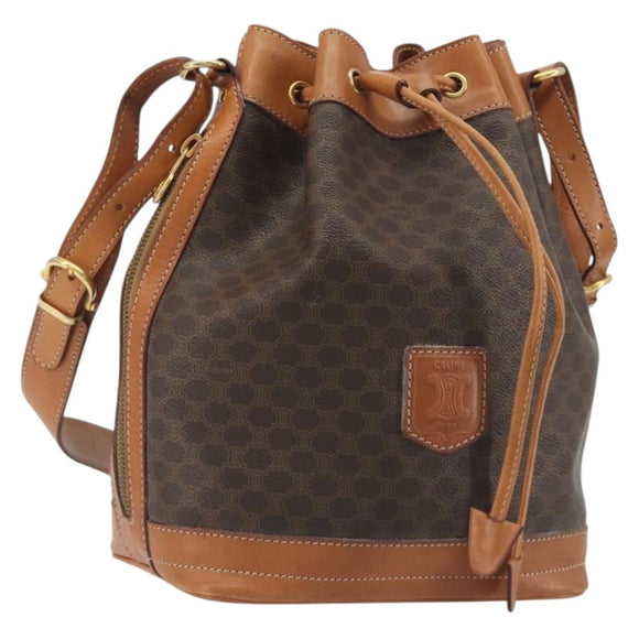 CELINE Macadam Canvas Shoulder Bag PVC Leather Brown Gold Auth 194254A