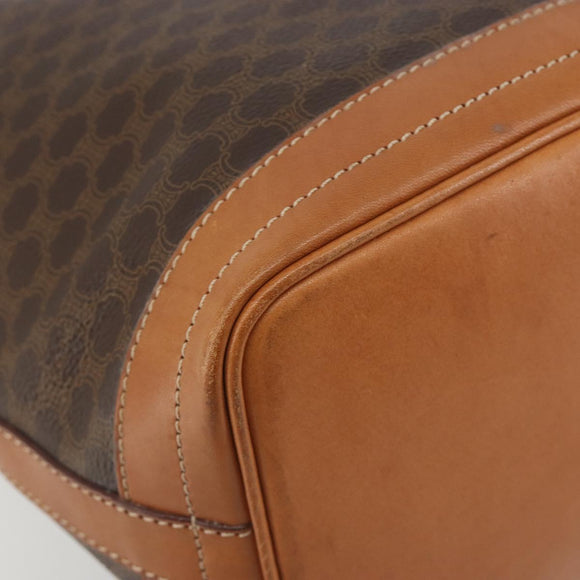 CELINE Macadam Canvas Shoulder Bag PVC Leather Brown Gold Auth 194254A