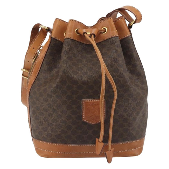 CELINE Macadam Canvas Shoulder Bag PVC Leather Brown Gold Auth 194254A