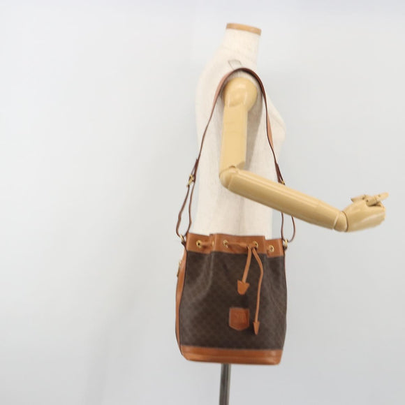 CELINE Macadam Canvas Shoulder Bag PVC Leather Brown Gold Auth 194254A