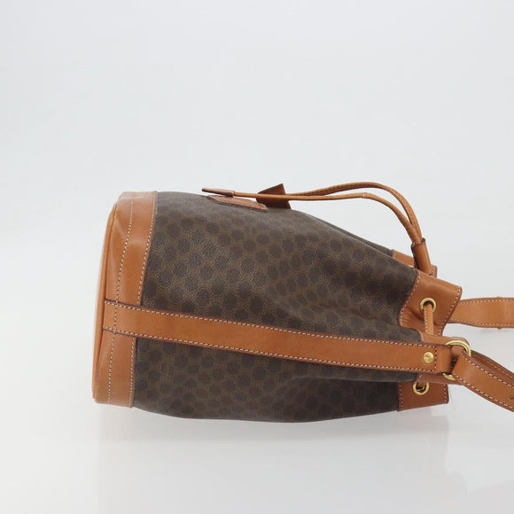 CELINE Macadam Canvas Shoulder Bag PVC Leather Brown Gold Auth 194254A