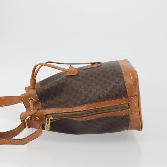 CELINE Macadam Canvas Shoulder Bag PVC Leather Brown Gold Auth 194254A