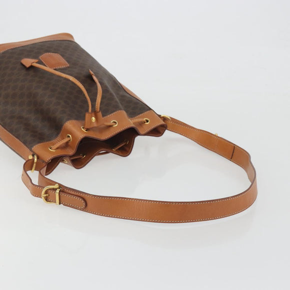 CELINE Macadam Canvas Shoulder Bag PVC Leather Brown Gold Auth 194254A