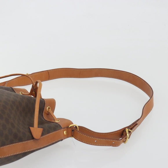 CELINE Macadam Canvas Shoulder Bag PVC Leather Brown Gold Auth 194254A
