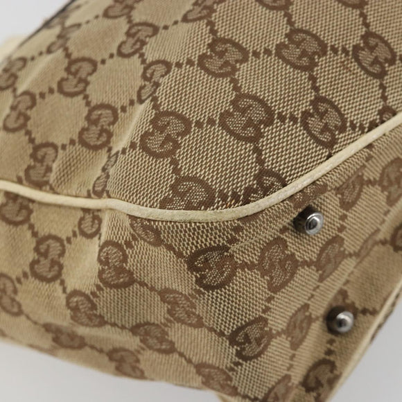 GUCCI GG Canvas Hand Bag Beige Silver 113019 Auth 194256