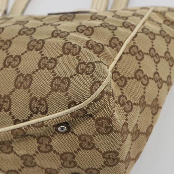 GUCCI GG Canvas Hand Bag Beige Silver 113019 Auth 194256