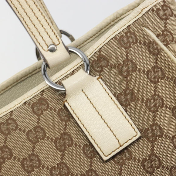 GUCCI GG Canvas Hand Bag Beige Silver 113019 Auth 194256