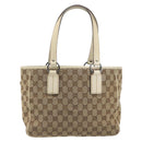 GUCCI GG Canvas Hand Bag Beige Silver 113019 Auth 194256-2