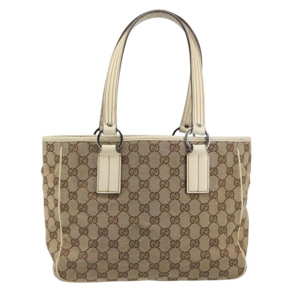 GUCCI GG Canvas Hand Bag Beige Silver 113019 Auth 194256