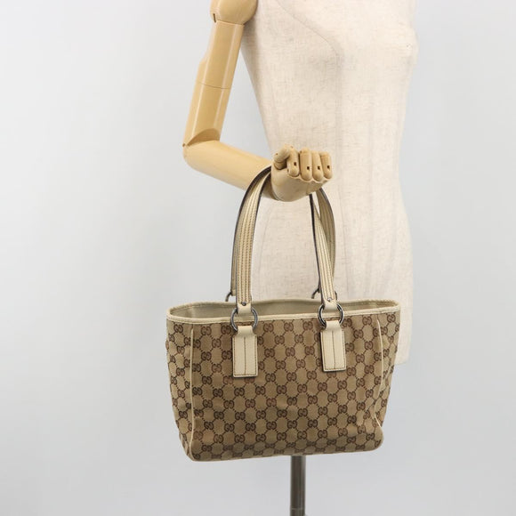 GUCCI GG Canvas Hand Bag Beige Silver 113019 Auth 194256