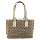 GUCCI GG Canvas Hand Bag Beige Silver 113019 Auth 194256-3