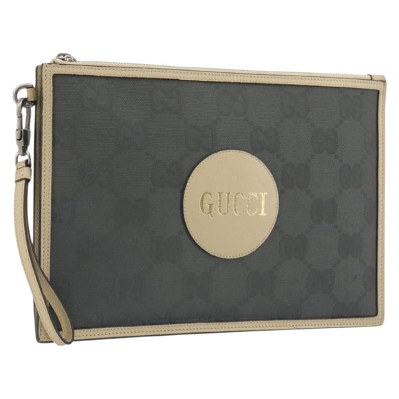 GUCCI GG Emboss Clutch Bag Canvas Gray Silver 625598 525040 Auth 194270A