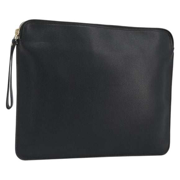 Valextra Clutch Bag Leather Black Gold Auth 194271A
