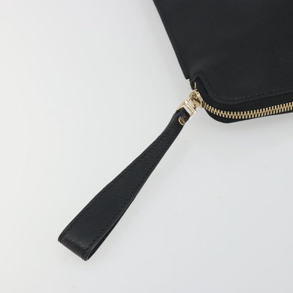 Valextra Clutch Bag Leather Black Gold Auth 194271A