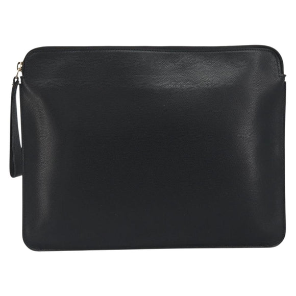 Valextra Clutch Bag Leather Black Gold Auth 194271A