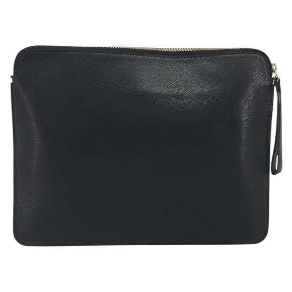 Valextra Clutch Bag Leather Black Gold Auth 194271A