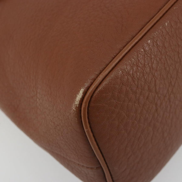 Burberrys Hand Bag Leather Brown Gold Auth 194278