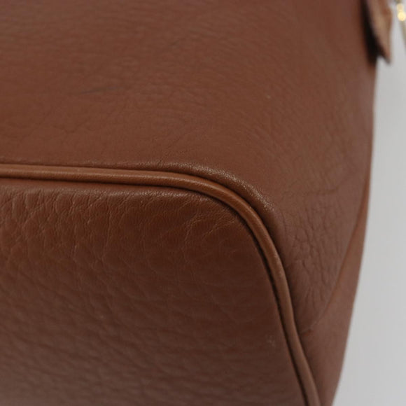 Burberrys Hand Bag Leather Brown Gold Auth 194278