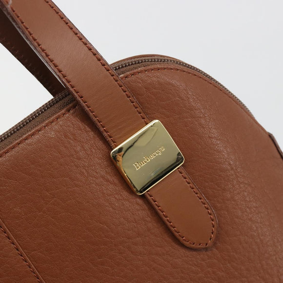 Burberrys Hand Bag Leather Brown Gold Auth 194278