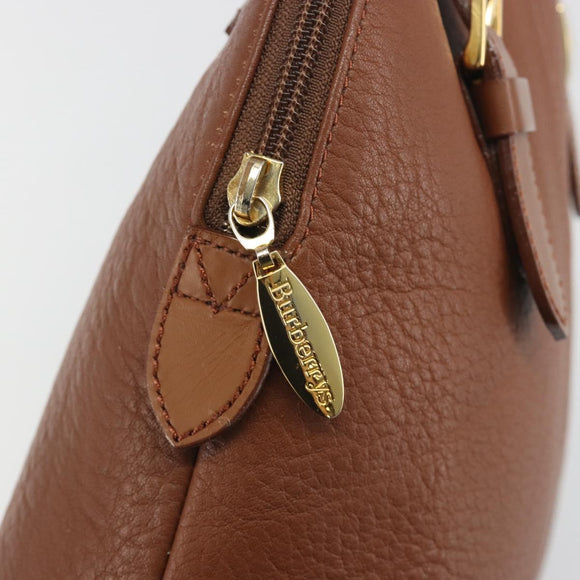Burberrys Hand Bag Leather Brown Gold Auth 194278