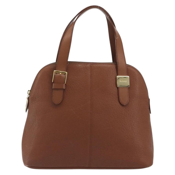 Burberrys Hand Bag Leather Brown Gold Auth 194278