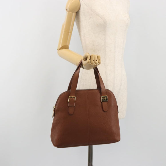 Burberrys Hand Bag Leather Brown Gold Auth 194278