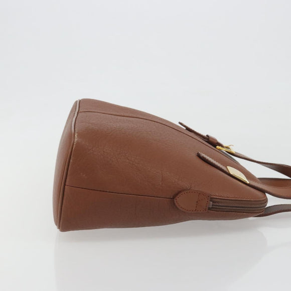 Burberrys Hand Bag Leather Brown Gold Auth 194278