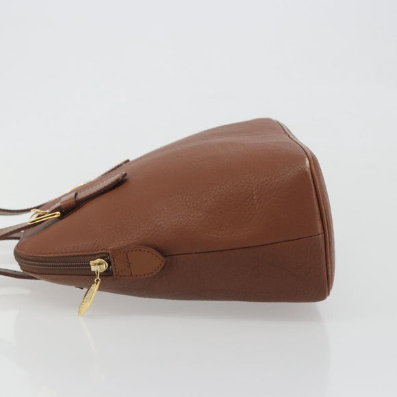 Burberrys Hand Bag Leather Brown Gold Auth 194278