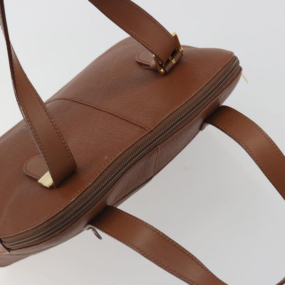 Burberrys Hand Bag Leather Brown Gold Auth 194278