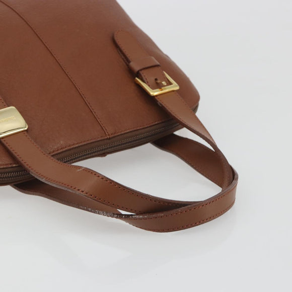 Burberrys Hand Bag Leather Brown Gold Auth 194278
