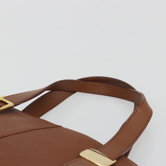 Burberrys Hand Bag Leather Brown Gold Auth 194278