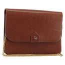 Christian Dior Chain Shoulder Bag Leather Brown Gold Auth 194279-1