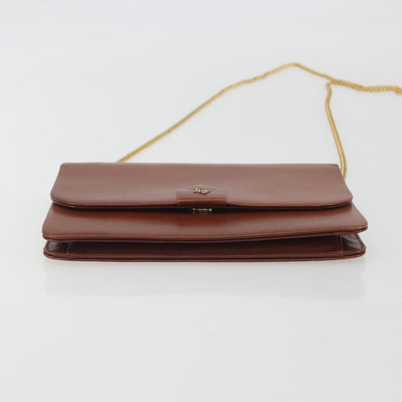 Christian Dior Chain Shoulder Bag Leather Brown Gold Auth 194279